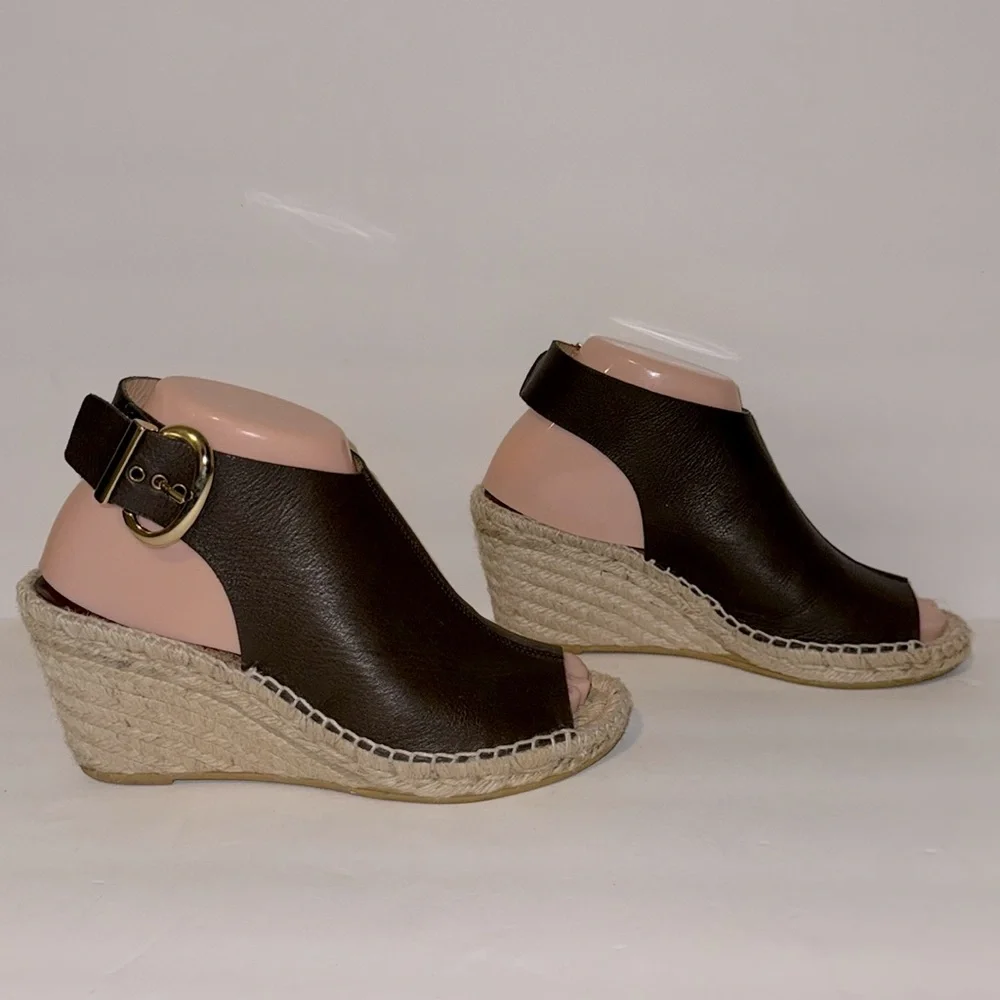 Bettye Muller Brown Leather 3” Espadrille Wedges - Picture 2 of 6